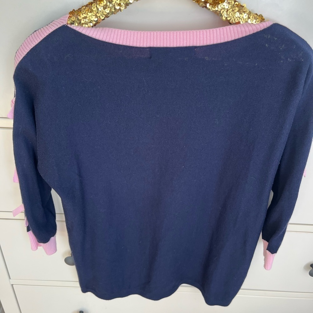 Lilly Pulitzer Larabee Coolmax Navy Blue and Pink Sweater with Bow Sleeved - Picture 6 of 8